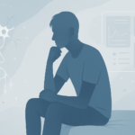 A person sitting and thoughtfully reflecting, symbolizing curiosity about the effects of masturbation in 2025.