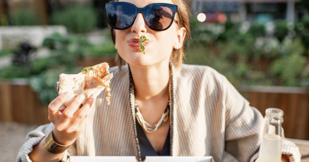 stress eating pizza